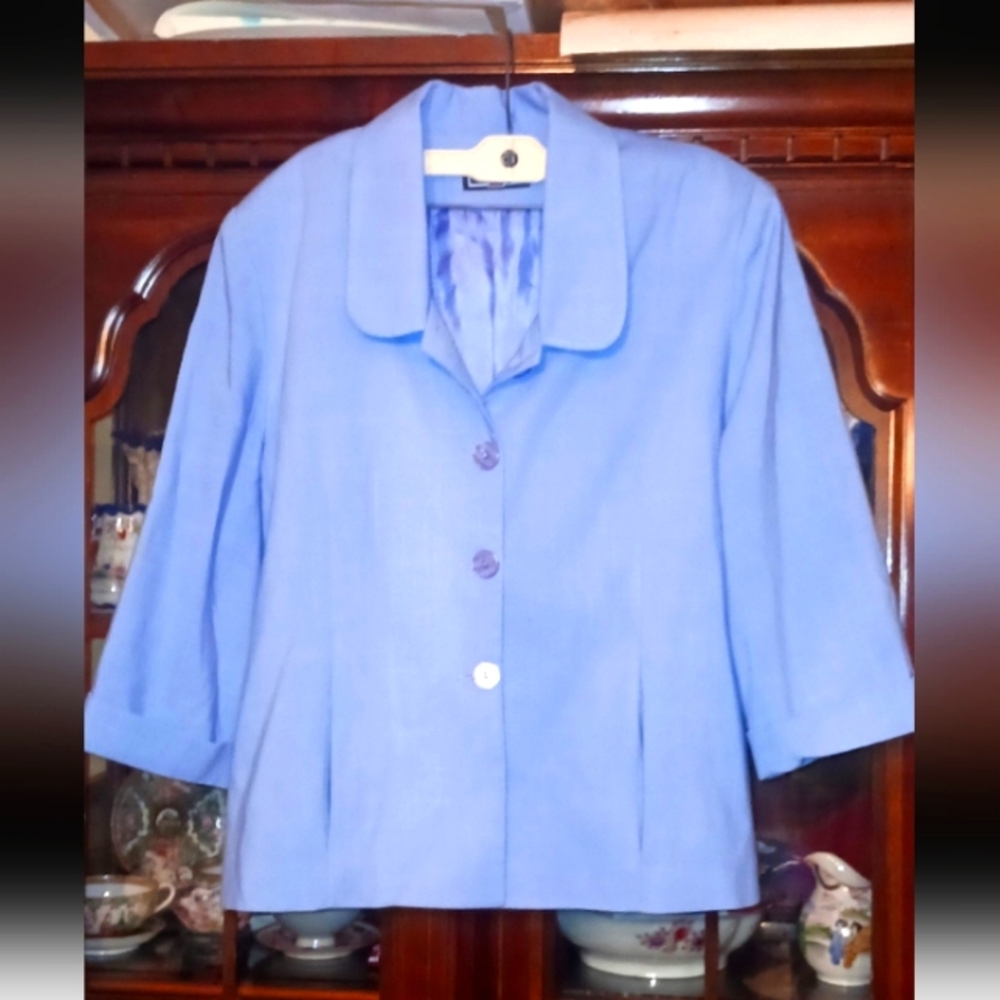 Vinci Clothiers Light Blue Lined Blazer Jacket Casual Dress 14 Womens